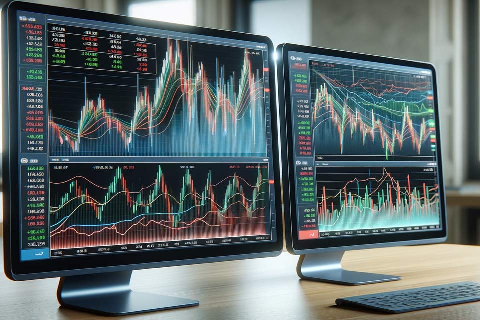 Computer screens showing performance graphs